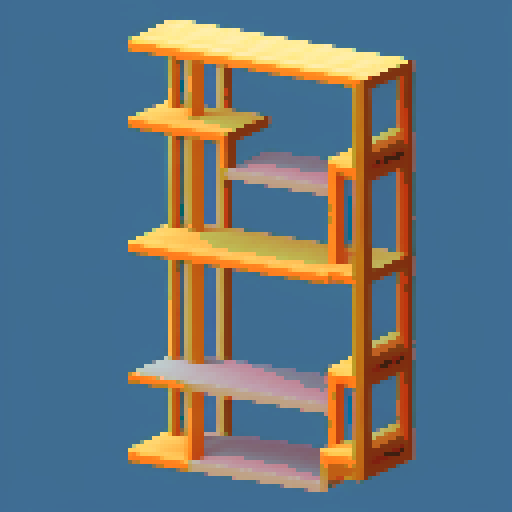 bookshelf, 2d pixel art, 