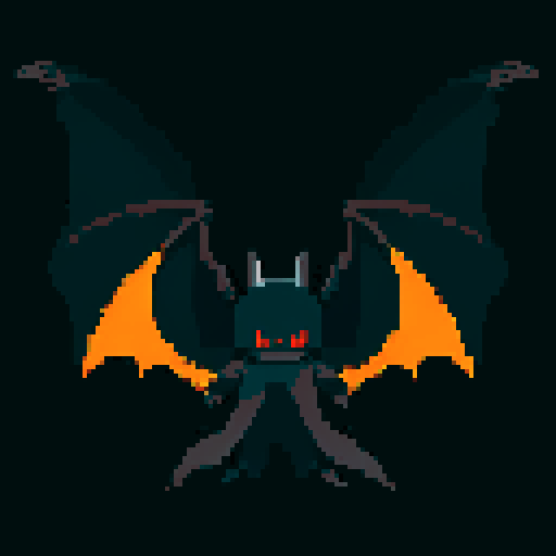 A larger, more menacing shadowy figure with smoky tendrils, large bat-like wings, and piercing red eyes. Its body is mostly hidden in darkness, giving it an ethereal, ghostly appearance. No background.
