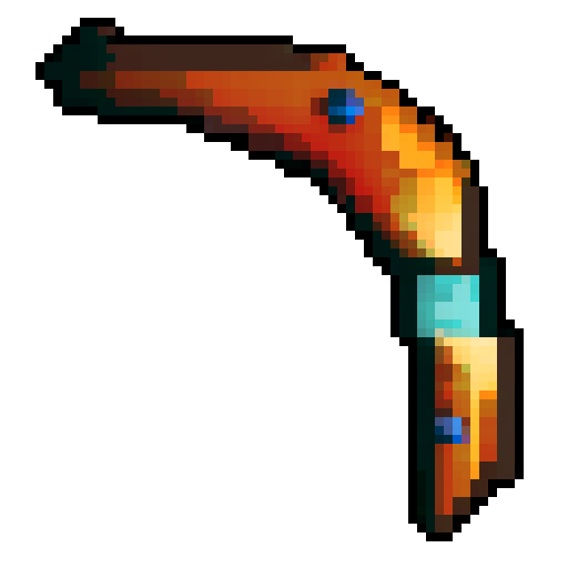 boomerang, vibrant colors, retro, 8-bit, pixelated, angular shapes, metal texture