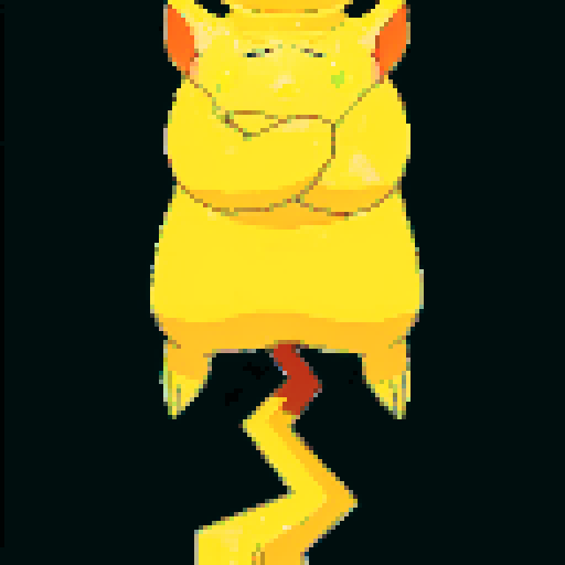 A yellow, electric-themed rodent with large, pointed ears and a thick, zigzag lightning tail that curves upward to support its weight. The character stands confidently on its tail, arms crossed, wearing a detailed captain's hat with a bold insignia. Viewed from behind and slightly to the right, it gazes at a 60-degree angle. The scene is a grassy field with a vibrant, cloudy sky, emphasizing an adventurous, heroic tone.