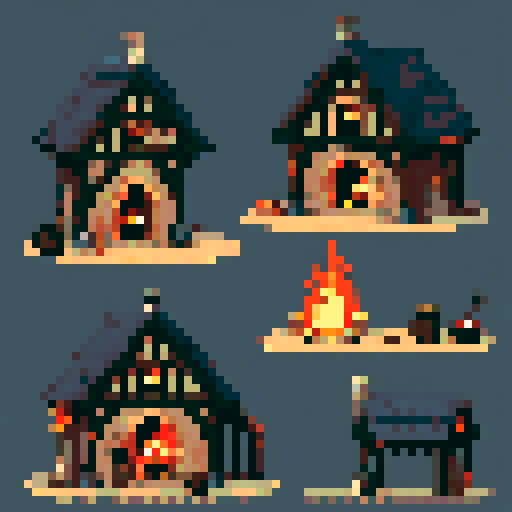 forge, smithing, building, inside, fire, instruments, medieval