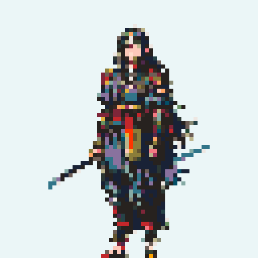 historically accurate muromachi samurai in traditional armor, roguelike rpg full-body sprite