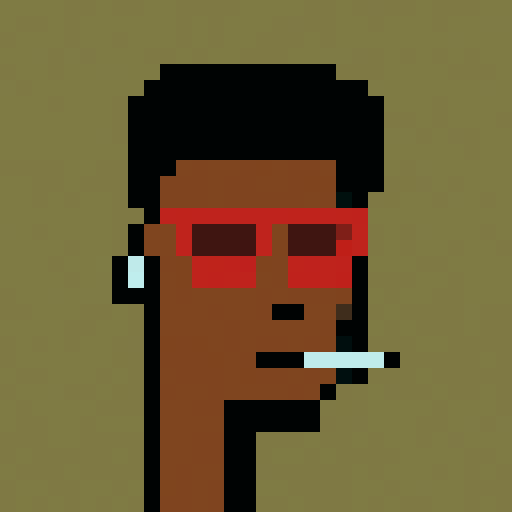 plain background (random color but not too bright). Crypto punk head. Random skin color. Random hair style. Random glasses style (or no glasses). Random mouthpiece (or nothing). Random earpiece (or nothing). Pixel art. sRGB
