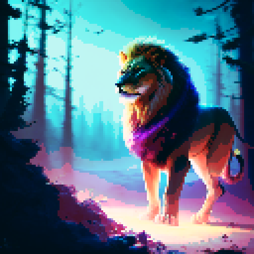 We see the majestic lion roaming the forest, with his sharp teeth and claws. The other animals are afraid of him and keep a safe distance.