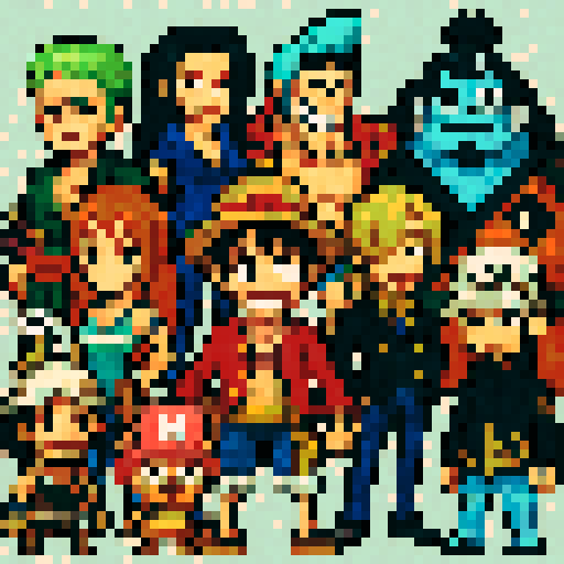 Luffy, Zoro, Nami, Usopp, Sanji, Chopper, Robin, Franky, Brook, Jinbe, Law