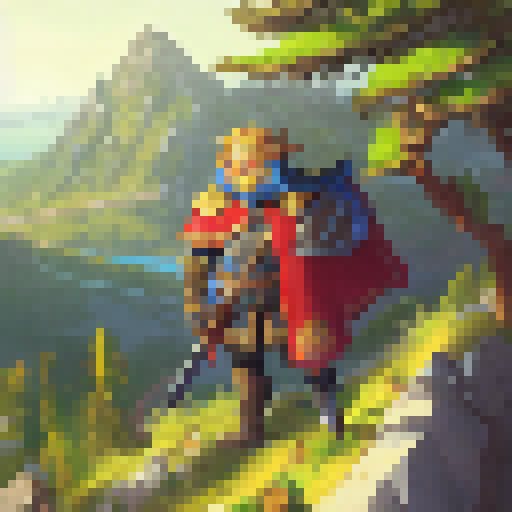 King Clawthorn surveys his kingdom atop a mountain peak, overlooking a sprawling landscape of rolling hills, lush forests, and sparkling rivers, depicted in a regal portrait-style illustration.