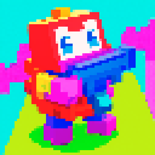 pixel little astro truper game character, full body, blaster, vibrant pixel art, sRGB