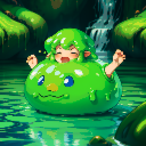hero sinking into slime, feet stuck in slime