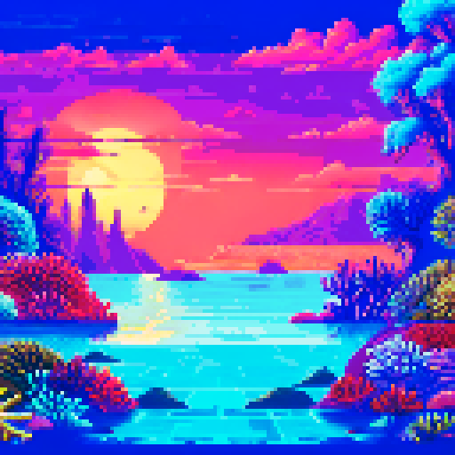 Deep sea underwater background , coral reef with big creatures, vibrant colors, detailed coral reefs, and a serene sRGB landscape, blue and red tones cyberpunk