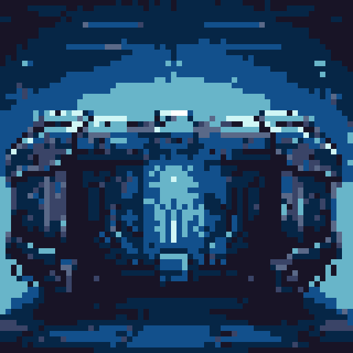 mystery box, stone, metall, shiny, pixel art, sRGB, vibrant colors, glowing lights, intricate patterns