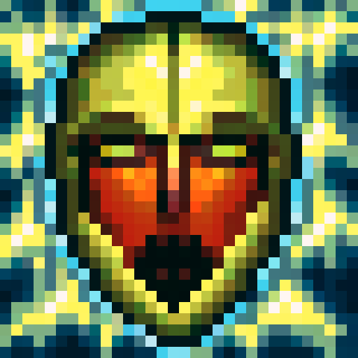 kunai, skillful craftsmanship, metallic gleam, detailed engraving, sharp edges, vibrant colors, pixelated texture, close-up, intense gaze, sRGB palette, game icon