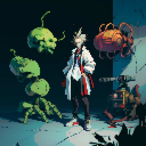 full-body image mad scientist with robot