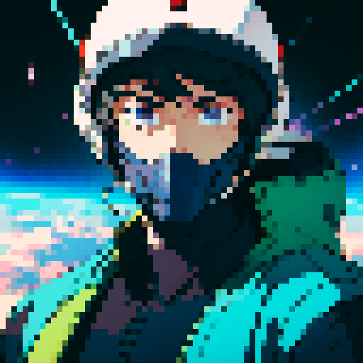 Male Space Pilot with Helmet covering face. Anime style