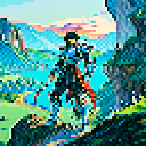 Legend of Heroes Jaeger in sleek armor, surrounded by sRGB pixel art landscape