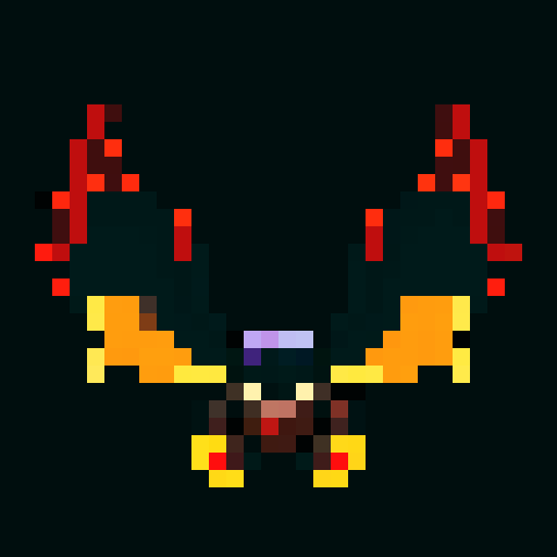 A massive, towering demon with flames raging around its body, giant wings, and burning eyes. It wields a flaming sword and has a powerful, destructive aura. No background.
