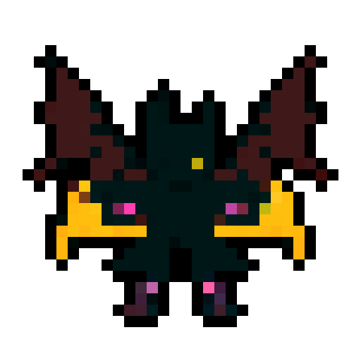 A larger, more menacing shadowy figure with smoky tendrils, large bat-like wings, and piercing red eyes. Its body is mostly hidden in darkness, giving it an ethereal, ghostly appearance. solid white background.
