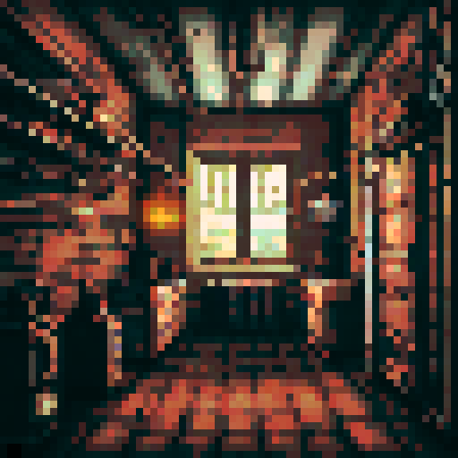 year 1937 coal room, interior, red rusty heat machine, pipes and pieces on opened blue closets,  small electric lamp ceiling, moody, vga graphics, 256 color palette, graphical adventure videogame, pixel-art