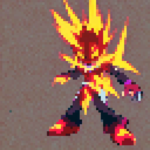 Burning with fury, a fiery humanoid strides forward, its blazing body flickering with orange and red flames, captured in anime-style animation frames.