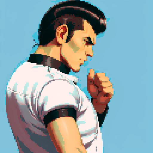 Tough Greaser man wearing motorcycle jacket with pompadour hairstyle, portrait, face avatar, sRGB colors.