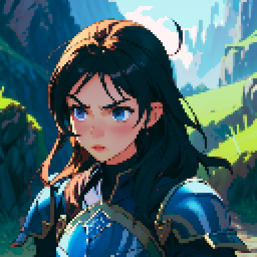 Give me a sprite for a main character in blue armor facing left, right, down, and up