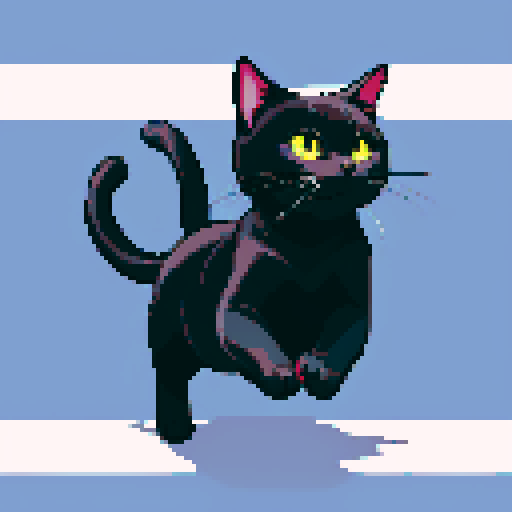 Action shot of a single jumping black cat with claws, vibrant sRGB colors. Sega genesis 16-bit style.