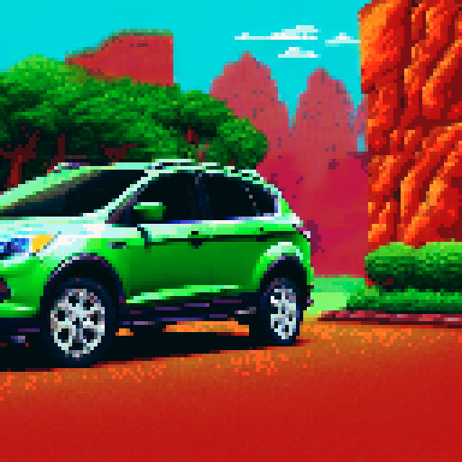 Photorealistic, centered Ford Escape in a three quarter view, right wheel in front, clean background, pixel art style with sRGB colors