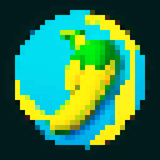 banana, pixel art, video game item icon, sRGB, vibrant colors, retro aesthetic, 8-bit graphics, iconic shape, yellow fruit, textured skin, curved form, glossy appearance, minimalistic design