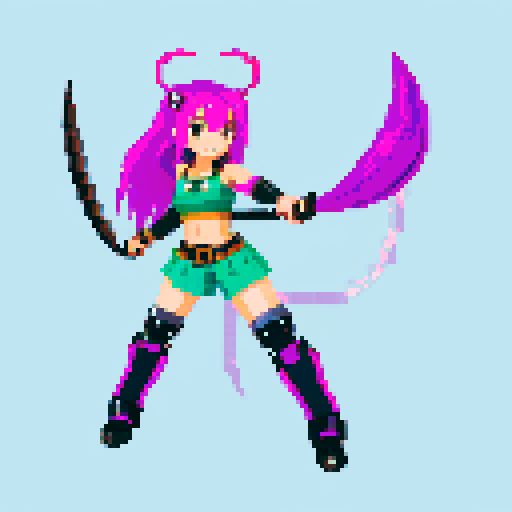 cute girl with vibrant hair, expressive eyes, and a playful smile, with a thick metallic scorpion tail as weapon