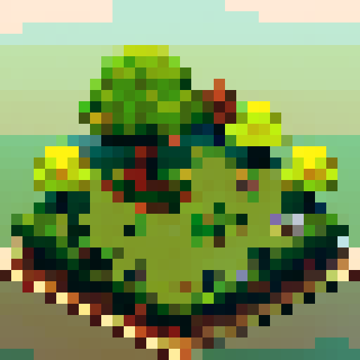 one chestnut tree, in the center, green leaves, brown trunk, fantasy top-down RPG with an orthogonal camera, simple pixel art, square platform