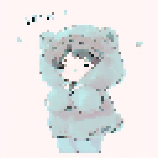 Chibi boy with Korean hairstyle and rosy cheeks, wearing big headphones and a huge puffy jacket, looking from a first-person point of view