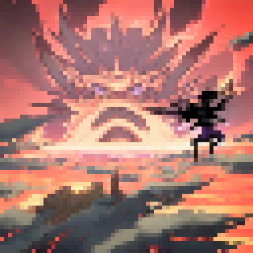 Sukuna, the powerful cursed spirit with multiple arms and eyes, looms over the city skyline, his monstrous form silhouetted against a blood-red moon, as he unleashes a devastating attack on a group of terrified sorcerers, all rendered in the distinctive anime style.