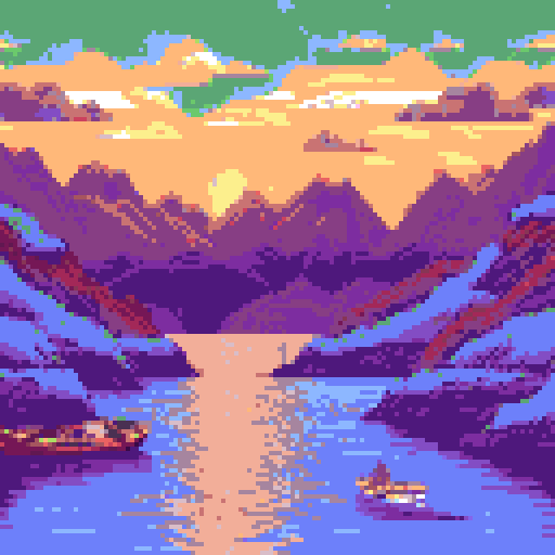 boat, vibrant colors, sunset, calm water, reflection, small waves, sail, clouds, mountains, distant island, seagulls flying, wooden deck, rope, anchor, fishing nets, fishing rods, fishing baskets, fishing boat, peaceful, serene, tranquil