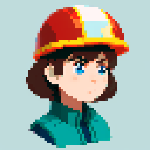 Sci-fi construction worker with brown hair and holding helmet