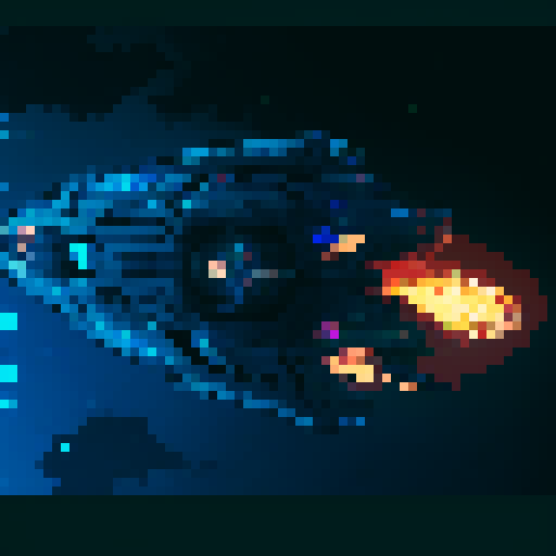 futuristic spaceship, topview, sleek and streamlined, hovering mid-air, pixelated sRGB aesthetic, retro-futuristic buttons, neon-lit control panel