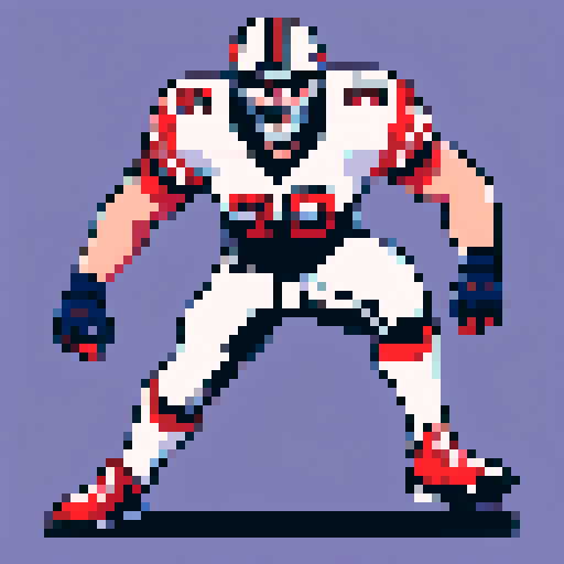 nfl football player, profile view, forward-facing, wearing jersey, no helmet, game icon style, 32x32 pixel art, sRGB, skillful expression, close-up portrait