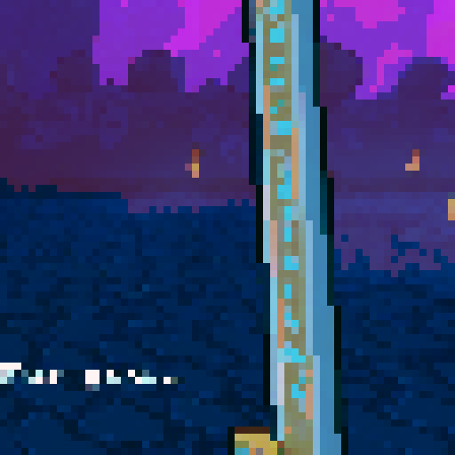 First-person view of a modern, pixel-style sword slicing through a vibrant, pixelated forest with a gleaming, metallic blade reflecting the vibrant, neon colors of the surrounding environment