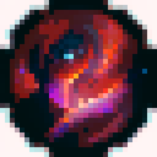 red transparent gem, shiny, circular, jagged