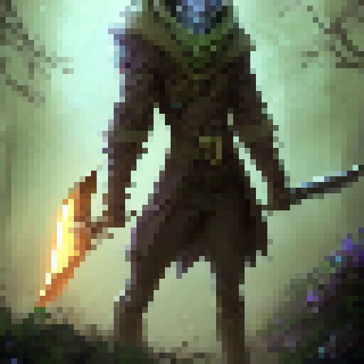 Catboy, wielding a glowing sword, battles a horde of shadowy beasts within a mystical forest, surrounded by towering trees and flickering orbs of magic.