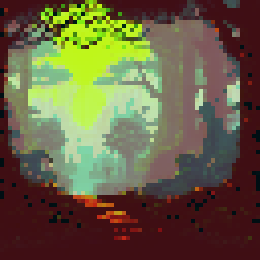 eerie, mist-covered trees, silhouetted against a dark night sky, pixel art, background, landscape