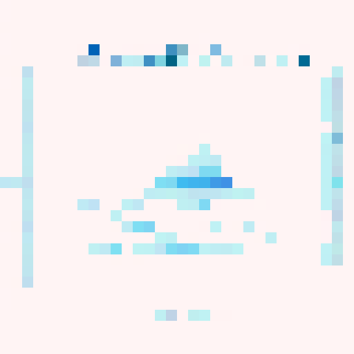 A towering iceberg in deep blue hues dominates a serene pixel art seascape, surrounded by a misty sRGB sky