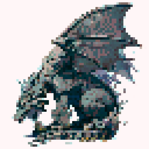 grey stone dragon sitting on the ground in the middle of a dry wasteland, wings stretched upward