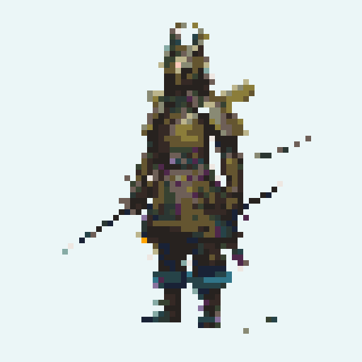 historically accurate muromachi samurai in traditional armor, roguelike rpg full-body sprite