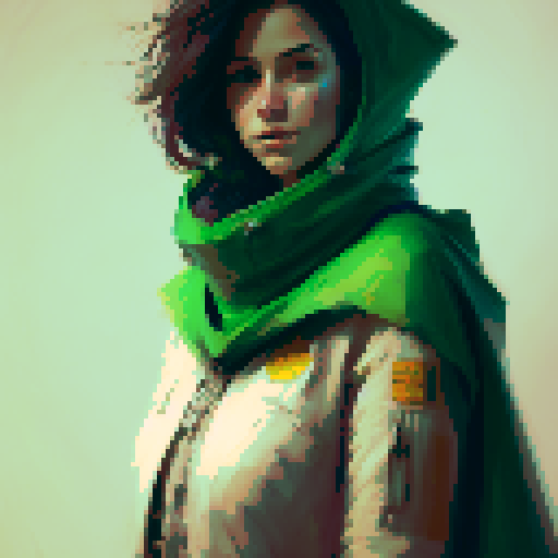 Huntress with old green cape, wood horns and bow