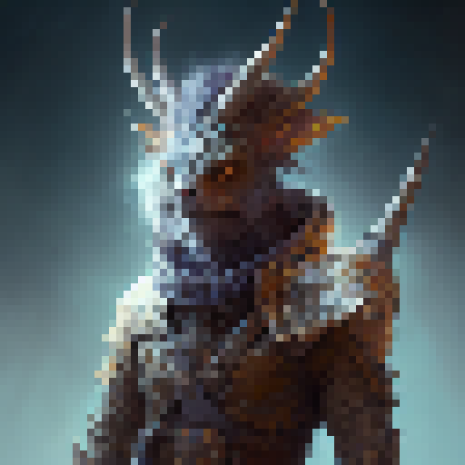 Rugged, bearded warrior with piercing eyes wears a horned helmet and intricate chainmail, brandishing a glowing, enchanted sword amidst a fantastical RPG world - all in highly-detailed, pixel-perfect concept art style.