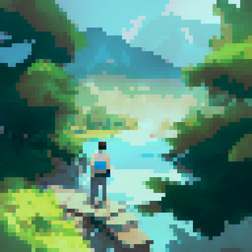 man standing with his back to us facing a lake in the pacific nothwest woods. There is a crashed plane in the lake.