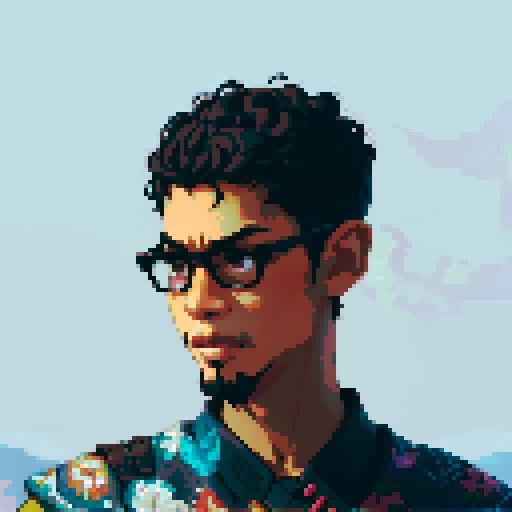 Southeast Asian man, short curly hair, round glasses, tanned, goatee, diamond shaped face, black eyes, age 25, wearing a cloaks