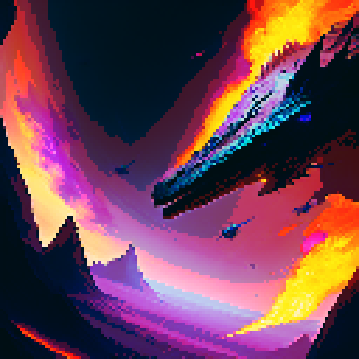Fiery dragon soaring through a violet sky, scales glinting in the sun, flames spewing from its jaws, ready to incinerate any foes in its path.