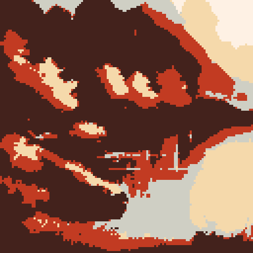 Bob Ross painting, serene mountain range, vibrant sunset colors, fluffy clouds, peaceful lake, towering trees, soft brush strokes, distant cabins nestled in the woods, tranquil atmosphere, gentle mist, ethereal beauty