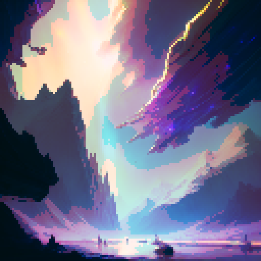 beautiful dramatic aurora borealis over an adorable town at night by Miyazaki