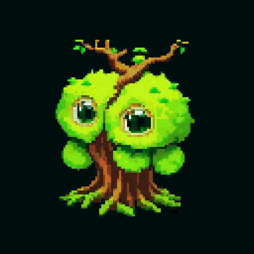 A towering, ancient tree-like creature with thick bark, long branches, and a wise, old face. It has glowing green eyes and is covered in moss and vines. It exudes an aura of ancient wisdom and strength. No background.
